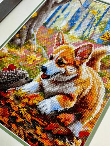 Image of RIOLIS - Meeting in the Forest 2303, Cross Stitch Kits 8 inchx11, Dog Cross Stitch Kits for Beginners & Advanced, Crossstitching Kit Adult, Animals Embroidery Counted Stitching Kit