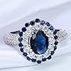 Stfery Bague Fleur en Argent, Alliance Femme Mariage Taille 59 Bleu Ovale de Luxe à 4 Broches Zircon Bijoux Cadeau Anniversaire #3