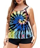 LALAGEN Womens Plus Size Tankini Swimsuit Two Piece Bathing Suits Swim Tank Top with Boy Short Rainbow 5X