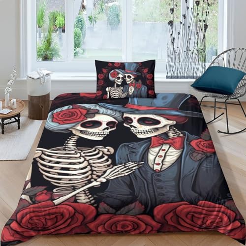 Housse de couette 3D skeleton lit single 135x200 en microfibres douce avec fermeture éclair - 2