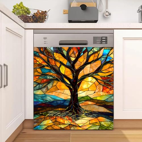 Image of Colorful Tree Dishwasher Magnet Cover for Washers Fridge Cover Panel Decal Home Kitchen Decor,Washing Machine Cabinet Reusable Dishwasher Covers,26 x 23 inch