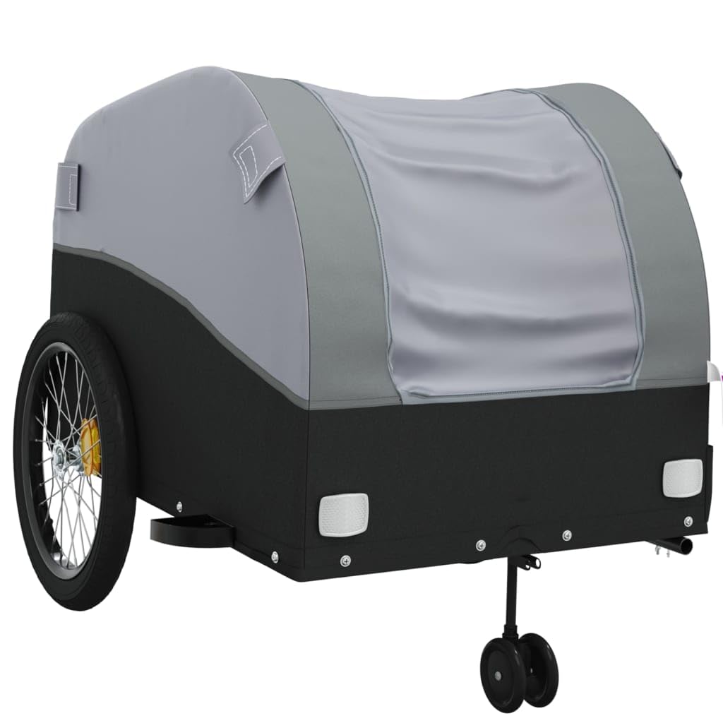 Przyczepa rowerowa z żelaza, czarna i szara, nośność 45 kg, 133 x 68 x 68 cm, flaga bezpieczeństwa, składana i wytrzymała, do bagażu, dzieci i psów, na co dzień, na wycieczkę i zakupy