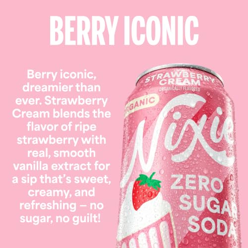 Image of Nixie Organic Zero Sugar Soda, NEW Strawberry Cream, Healthy Soda Pop, Non-GMO, 0 Sugar, 0 Calories, Caffeine Free, 12oz Cans (12 Pack)