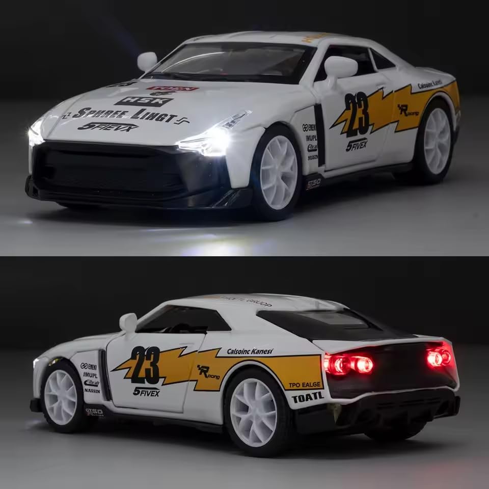 Image of Alokik Enterprise 1:32 Nissan GTR50 Sport Diecast Metal Pull Back Car with 2 Openable Doors with Lights & Sound Toy Decoration, Showpiece Car Best Gift Toys for Kids 【White】