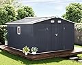 PAPABEBE Outdoor Storage Shed 10x12x7.5 FT, Metal Shed with Double Doors, 4 Vents & 2 Clear Panels - Shed Organizers Storage, Bike Storage Shed, Prefab Shed for Garden Backyard Patio Lawn - Black