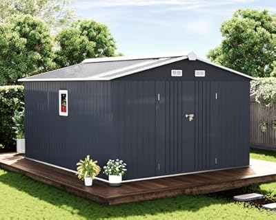 PAPABEBE Outdoor Storage Shed 10x12x7.5 FT, Metal Shed with Double Doors, 4 Vents & 2 Clear Panels - Shed Organizers Storage, Bike Storage Shed, Prefab Shed for Garden Backyard Patio Lawn - Black