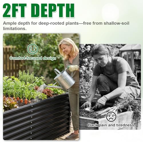 Image of 6x3x2ft Raised Garden Bed, Deep Root Planter Box, Black,1 Pack | 1mm Thick Galvanized Steel, Resists Rust Bowing, Easy Assembly, Ideal Deep-Root Growing Condition for Broccoli,Beans,Tomatoes