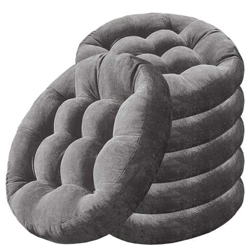Degrees of Comfort Floor Cushion 6 Pack for Meditation, Home Office & Yoga Studio – Corduroy Soft Seating Set, 22 Inch, High-Density Foam, Round Shape, Grey