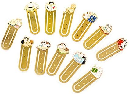 Lldaily 12Pcs Cute Cat Bookmarks Book Journal Gift Metal Bookmark School Office Supplies Book Mark for Kids
