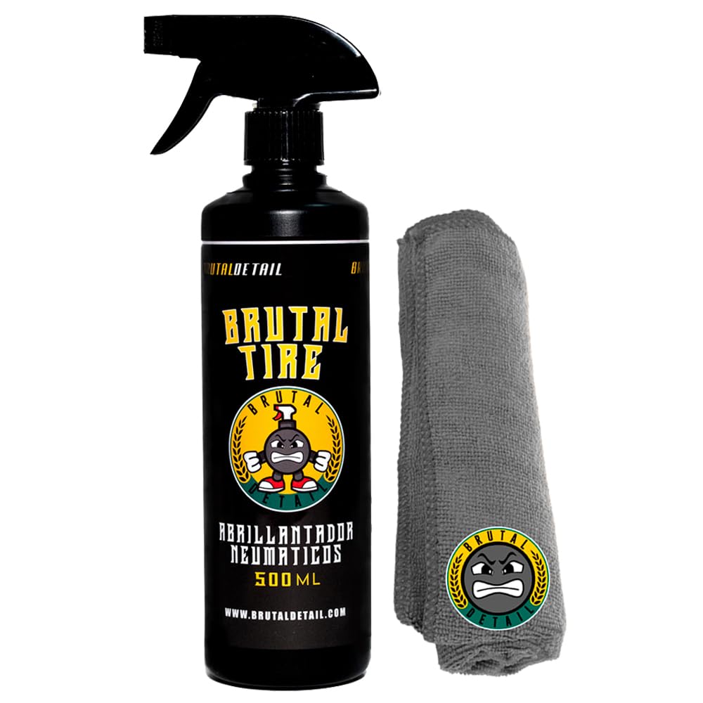 Limpiador Abrillantador de neumáticos de coche, moto, camión, hidratador de neumáticos, renovador de plásticos y gomas, renovador de plásticos, BrutalTire 500ML + Bayeta Gratis