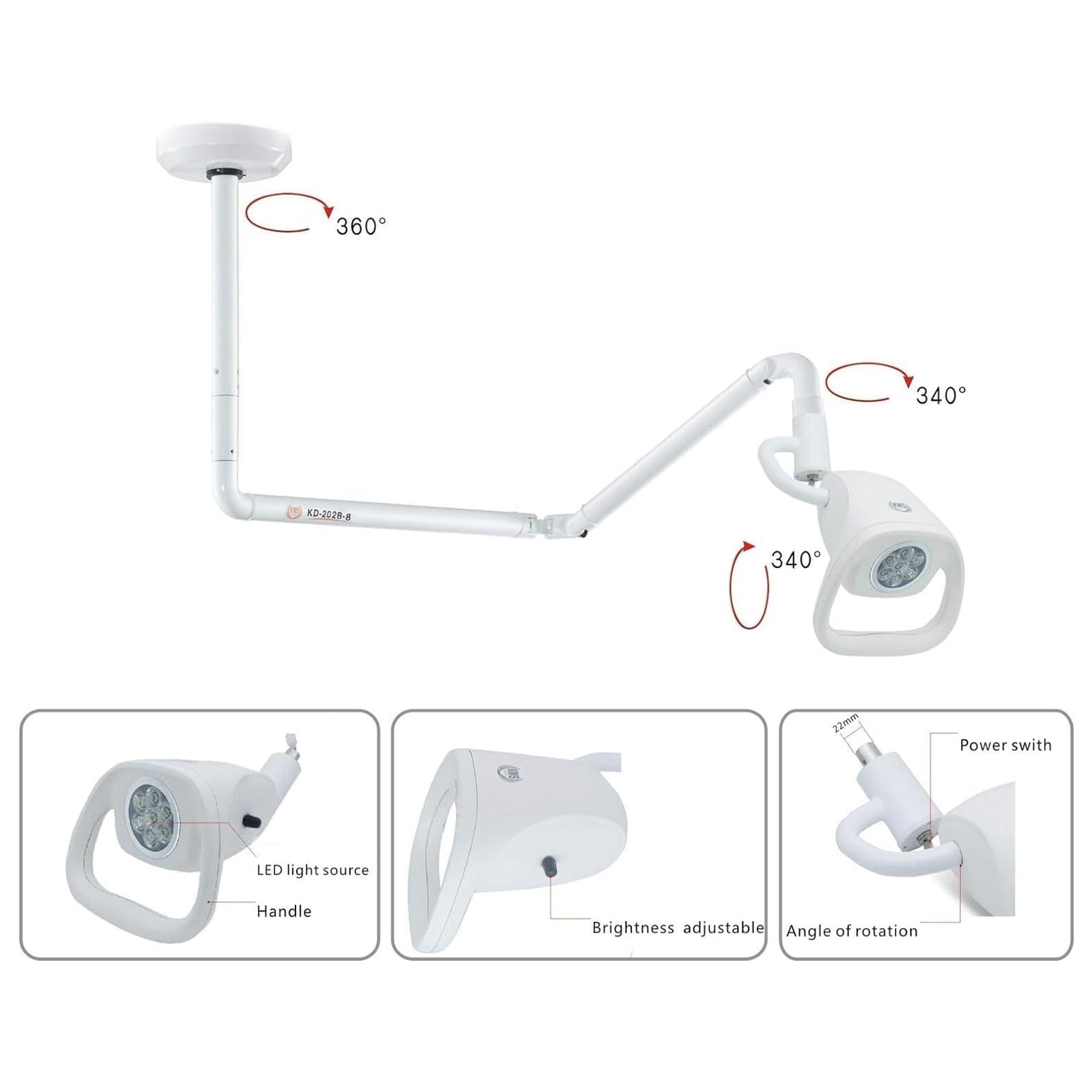 Lampa Sufitowa do Badań Medycznych 21 W, Regulowana 360° Lampa Medyczna LED Bezcieniowa, Lampa Stomatologiczno-ustna LED, do Lamp Weterynaryjnych ENT Beauty Pet
