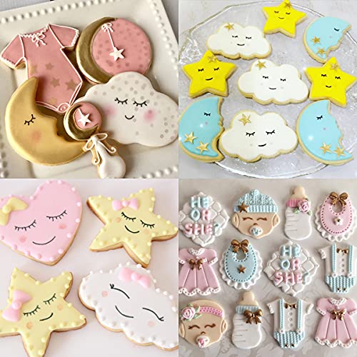 Twinkle Twinkle Little Star Themed Cookie Cutters, 7 Pack Baby Shower Baking Molds Stainless Steel Biscuit Sandwich Cake Cutter Set With Moon, Star, Cloud, Baby Onesies #TOP2