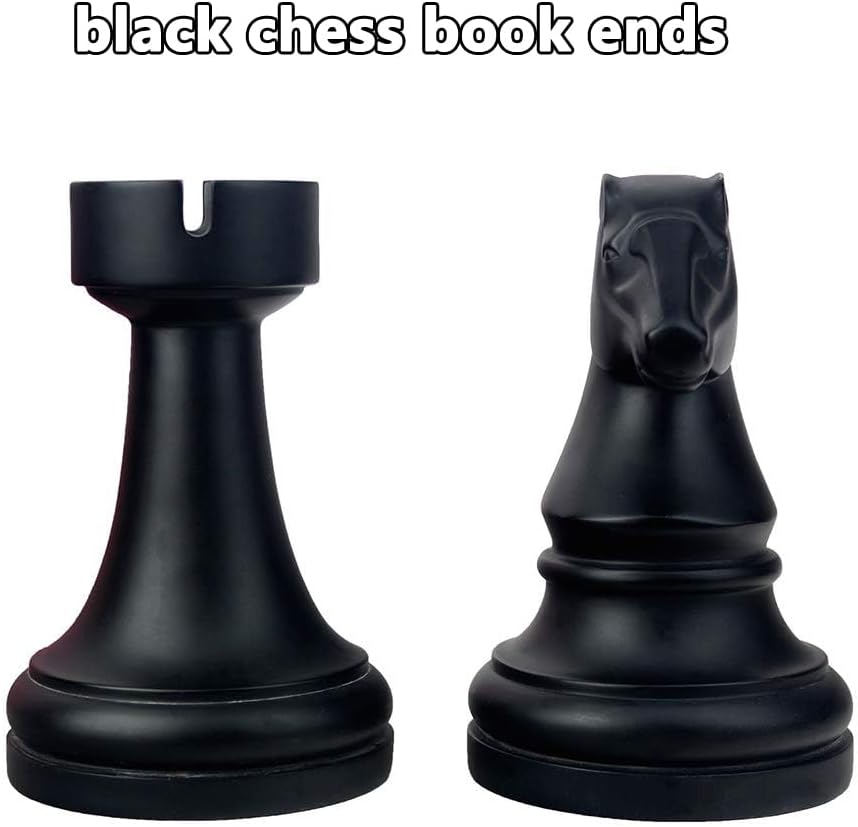 Decorative Bookends Chess Bookends, Black Book Ends Heavy Book Supports, Unique Bookends Decor for Office Home Desk Bookrack, 7"(L) x4(W) x7(H), 1Pair/2Piece