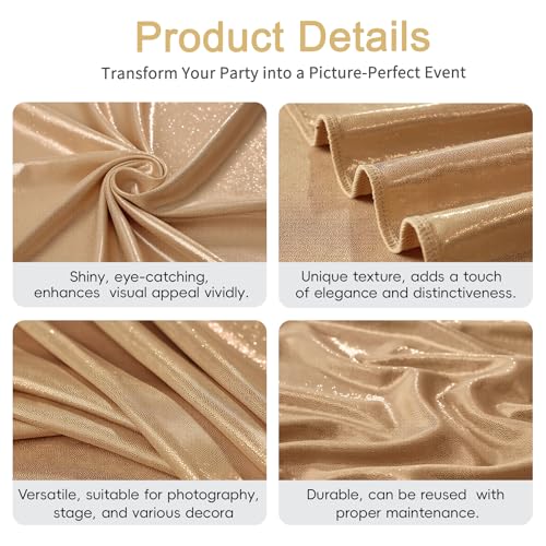 10x10ft Champagne Glitter Sequin Photo Backdrop Curtain for Parties Wrinkle Free Shimmer Polyester Photoshoot Curtains Drapes Backdrop for Wedding Birthday Baby Shower Shiny Background 2 Panels 5x10ft by Suppromo - Used condition - Image 6