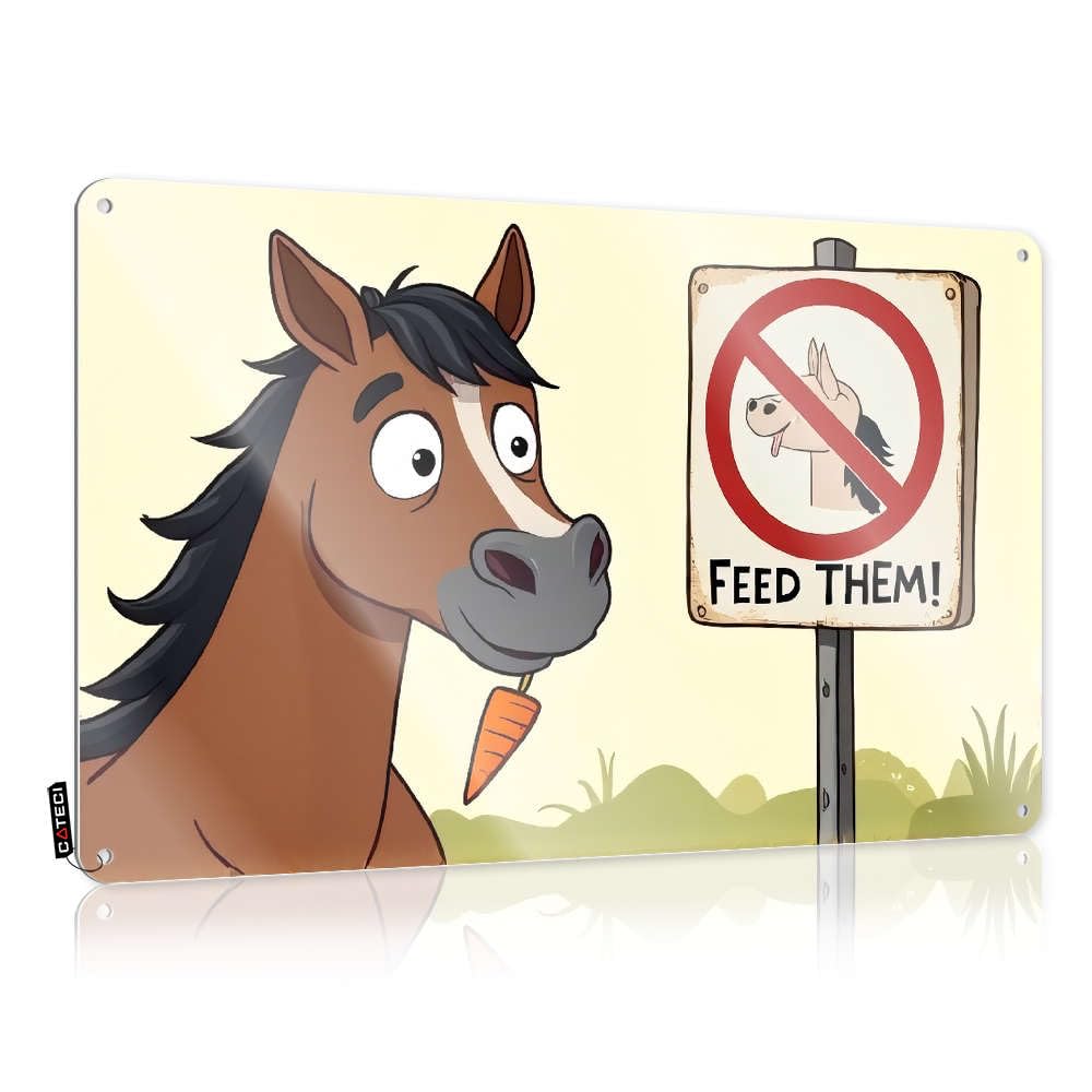 Dorm Room Door Sign Horse With Carrot Near "Do Not Feed" Sign. Tin Sign Door Signs For Bedroom Vintage Decor(20X30CM)