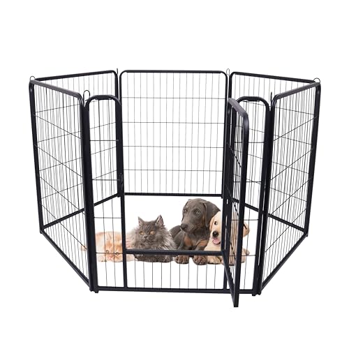 AufuN 6-TLG Welpenauslauf faltbares Freilaufgehege Tierlaufstall 80cm hoch, Automatische Verriegelung, Laufgitter Welpenlaufstall mit Tür für Hunde, Kaninchen, Kleintiere, Katze