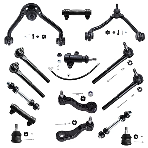Image of Detroit Axle - Front End 15pc Suspension Kit for Chevy GMC C1500 C2500 Suburban C3500, Upper Control Arms Lower Ball Joints Sway Bars Tie Rods Adjusting Sleeves Pitman Idler Arms Bracket Replacement