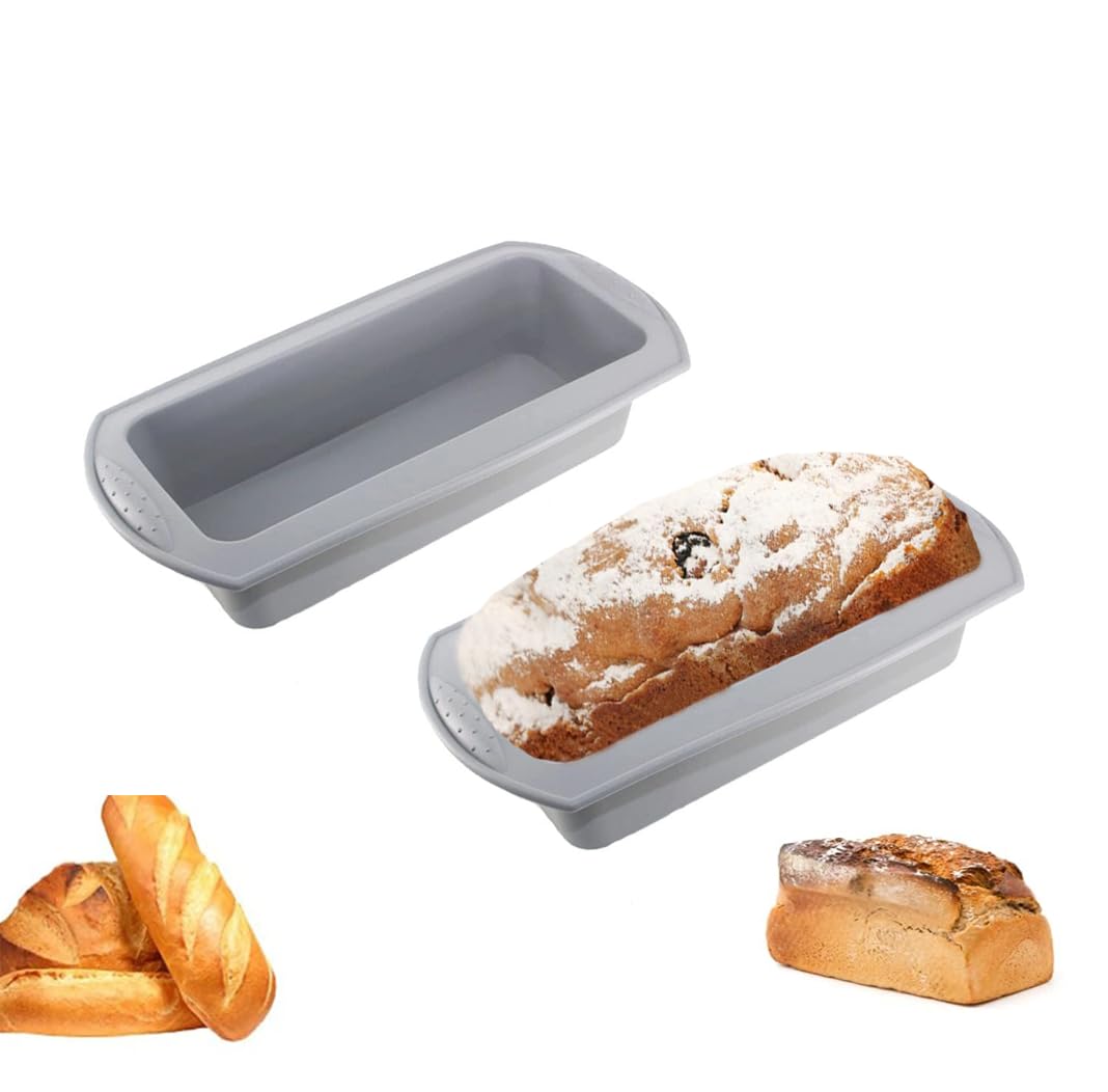 2 Pcs Silicone Bread Baking Pan, Non Stick Loaf Tin，Silicone Moulds， Mold for Cakes and Bread, Cake Mold, Cake Moulds for Baking，1lb to 2lb Loaf Tin，（21 x 9 x 6 cm）