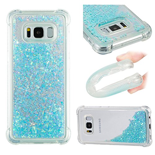 LuckyW Funda para Samsung S8 Líquida, TPU Silicona Brillante Glitter Bling Transparente Carcasa para Samsung Galaxy S8 Brilla Cristal Arena movediza Cover Case-Estrella Azul