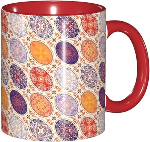 マグカップ エスニック柄 マンダラ柄 曼荼羅 コーヒーカップ 陶器 330ml おしゃれ 可愛い 食器 コップ 耐熱 電子レンジ対応 お茶 ミルク 大容量 軽量 オフィス 家用 誕生日 記念日 プレゼント 箱入り