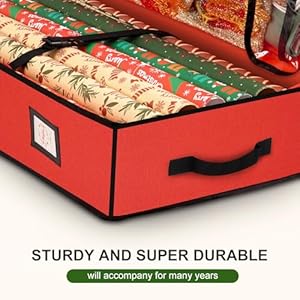 Wrapping Paper Storage Bag Container 600D Heavy Duty Tear Proof for Holiday Christmas Gifts Decorations with Flexible Partitions Storage Container for Ribbon, Accessories (Red) Wrapping Paper Storage Bag Container 600D Heavy Duty Tear Proof for Holiday Christmas Gifts Decorations with Flexible Partitions Storage Container for Ribbon Accessories Red