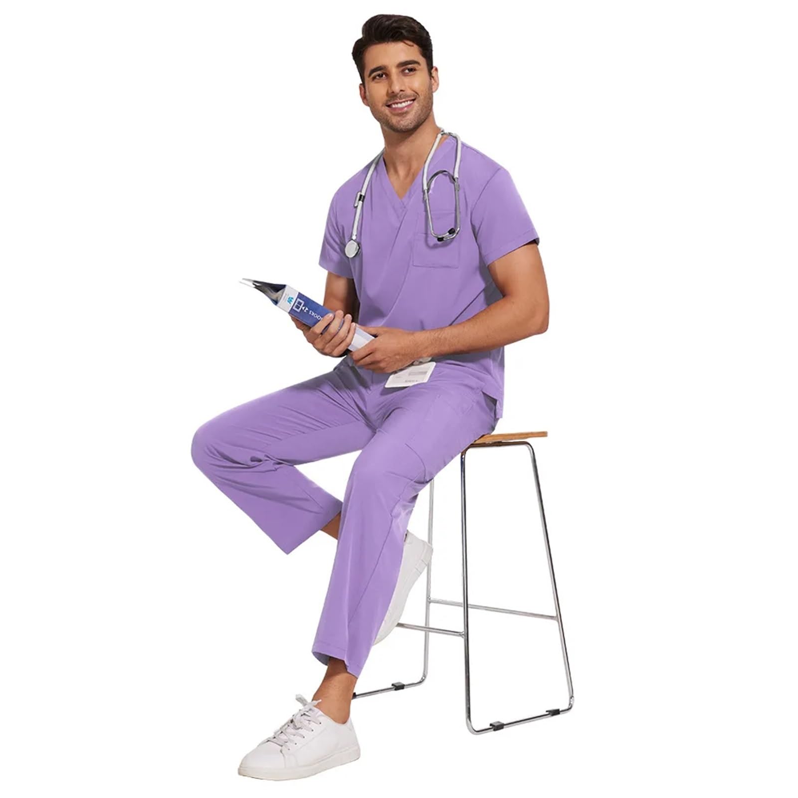 AHUFGN Nurse Scrubs Women Sanitary Dentist Medical Nursing Veterinary Surgical Uniform Men Work Wear Jogger Man Scrubs Set(Color 10,XXL)