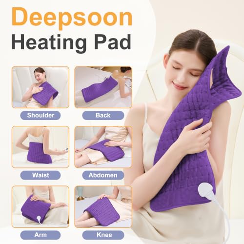Image of Heating Pad,Electric Heating Pads,Heating Pad for Back,Purple,24x12 Inch | Heating Pads for Shoulder,Neck,Abdomen,Knee,Arms,Legs,Heat Pad for Birthday Father Mother Gift Women Men,6 Heat Settings