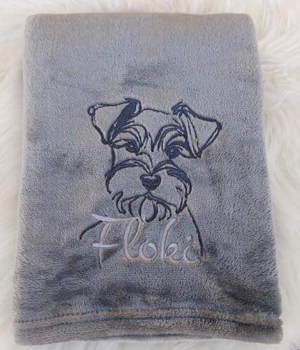 Wuff-Dogsworld Hundedecke mit Portrait Rasse und Namen Bestickt Geschenk Hundebesitzer Welpendecke Decke Hund Welpe Auto Haustier Kuscheldecke 130x170cm waschbar Sofa (grau)