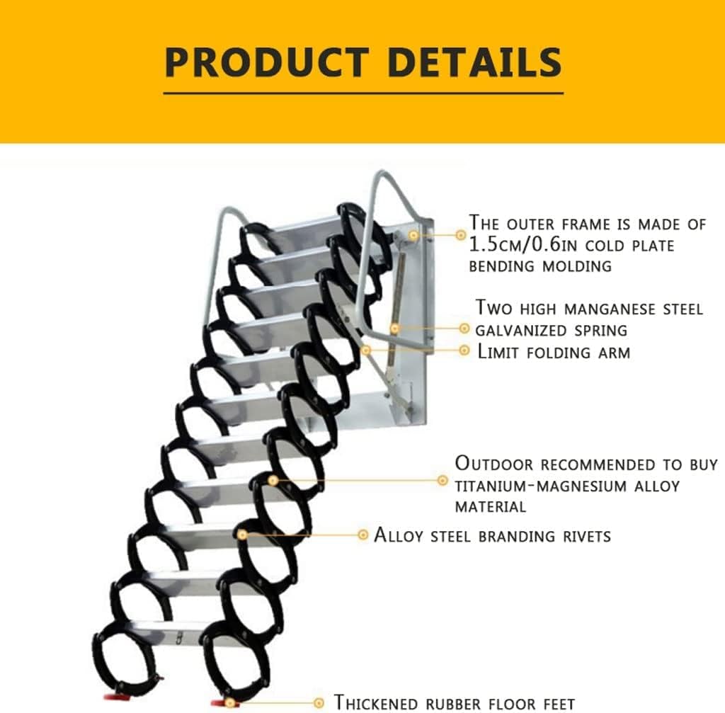 Telescoping Extension Ladder, Wide Pedal Attic Telescopic Ladder for Home Use Thickened Invisible Telescopic Ladder Indoor Outdoor Wall Mounted Ladder Folding Loft Ladder (Color :
