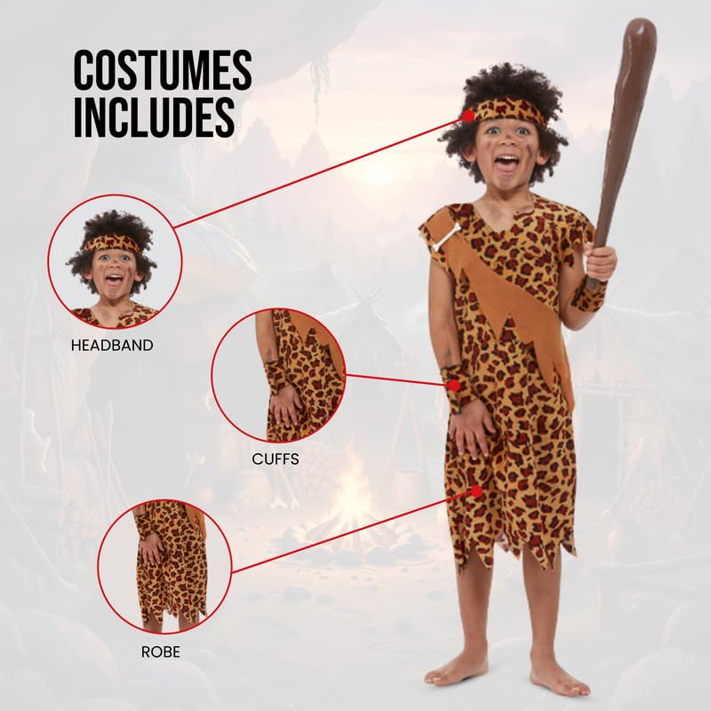 My Illusions Boys Caveboy Prehistoric Stone Age Fancy Dress Kids Book Day Halloween Costume (XL 12-14 Years) - Image 2