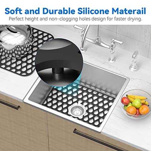 Kitchen Sink Mats,1Pcs TOOVEM 13.6"x11.6" Kitchen Sink Protector Grid for Bottom of Center Drain, Non-slip Heat Resistant Liner for Farmhouse Stainless Steel Porcelain Black