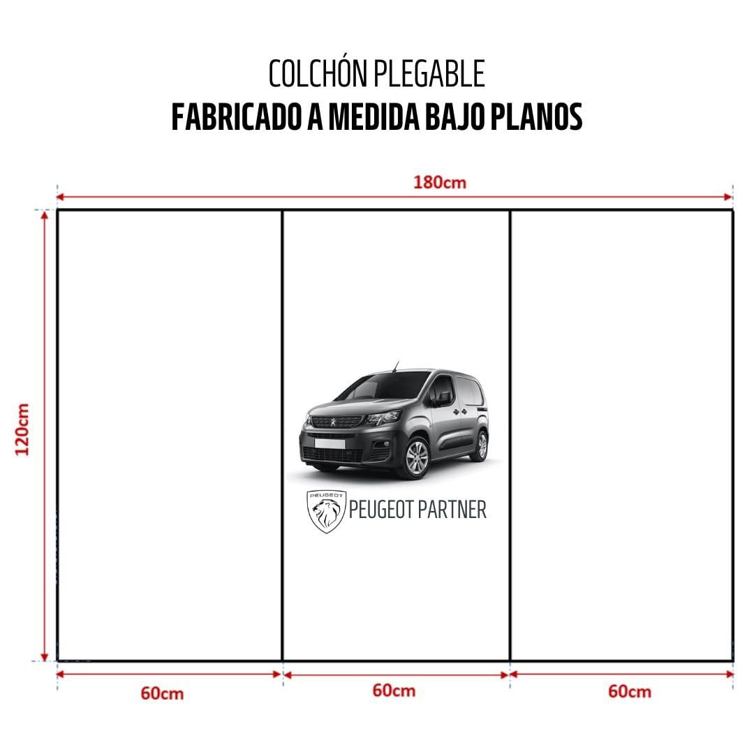 SoloDuerme - Colchón para Furgoneta Peugeot Partner Fabricado a Medida | Colchón Plegable HR + Viscoelástica y Cremallera desenfundable - Cama para Camper Peugeot