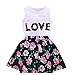 Jastore Girls Letter Love Flower Clothing Sets Top+Short Skirt Kids Clothes (5-6T)