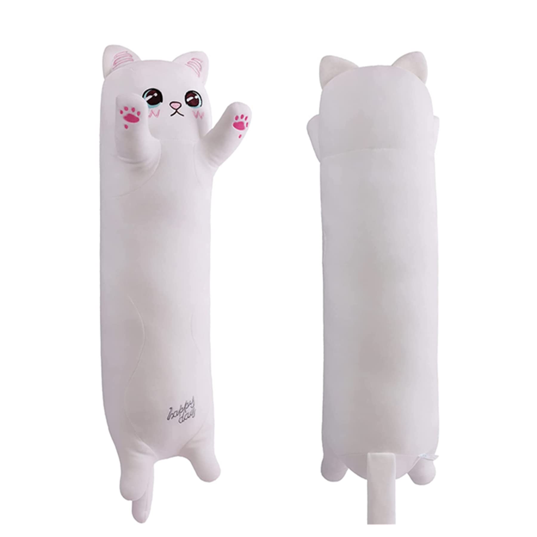 SNOWOLF - Morbido cuscino a forma di gatto dei cartoni animati, cuscino lungo, grazioso peluche, da regalare, soffice, grazioso e imbottito (colore: bianco, 50 cm)