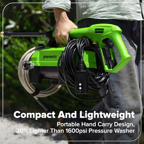 Image of Greenworks 1700 PSI (1.2 GPM) Electric Pressure Washer (25, 40 Nozzles) Ideal for Cleaning Cars, Trucks, Boats, Outdoor Patio Furniture, Decks, and Windows