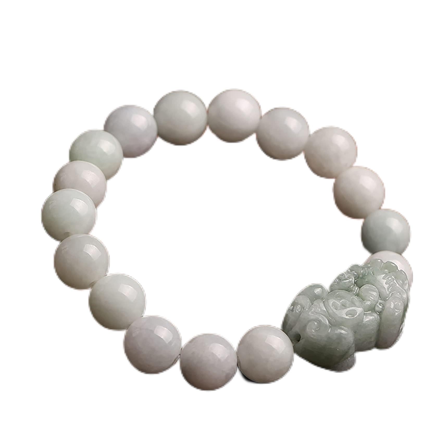 Nzpost Men's 10Mm Good Luck Bracelet, Crystal Bracelet 7A Lucky Pixiu Charm Balance Bracelet Natural Emerald Wealth A