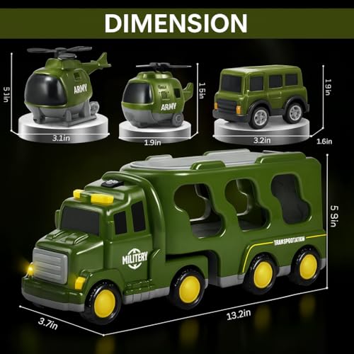 Image of Mini Explorer 5-in-1 Friction-Powered Military Truck Toy Set with Music | Army Transport Carrier Vehicle for Boys & Girls | Educational Montessori Toy | Birthday Gift for Kids Ages 3+