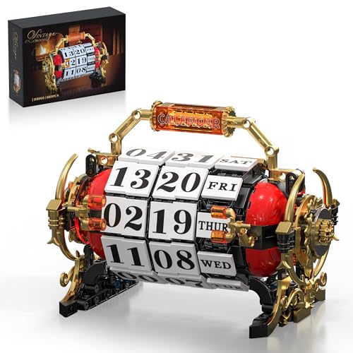 chanbrick Retro Calendar Building Set for Adults, Vintage 80s Collectible Kit Adjustable Date Wheel Roman Font Home Office Decor for Teens 14+ - 889PCS