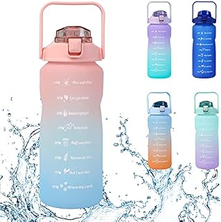 Adisno Sport Bottle, Sports Water Bottle 2L, Motivational Water Bottle with Straw and Time Maker, BPA Free, Leakproof, Plastic Drinks Bottle for Gym, Outdoor, Camping, Cycling (Pink/Blue)