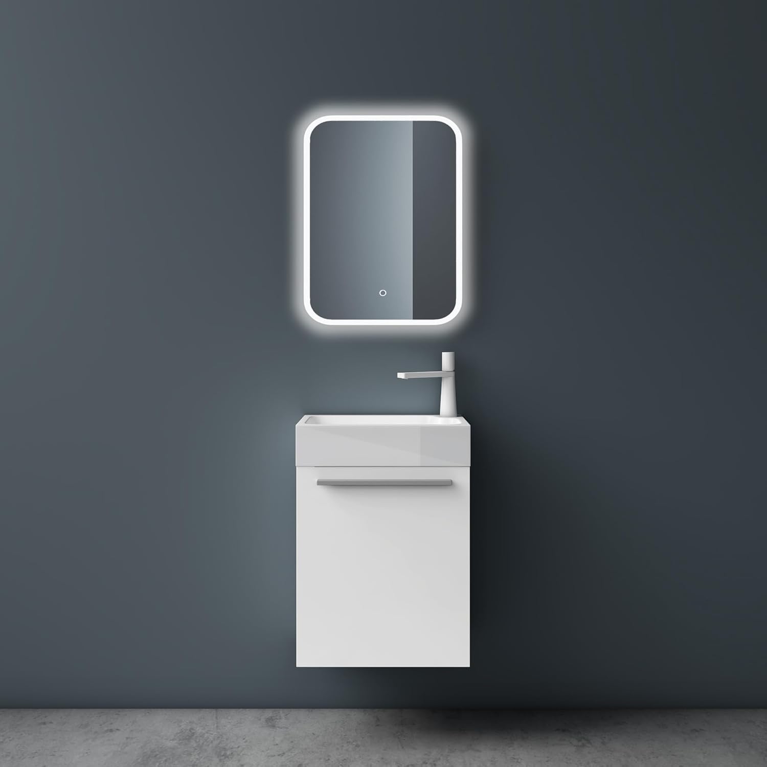 Mai & Mai Mobile Bagno Sospeso46x26x63cm con Lavabo, Bianco opaco | Set Mobile da Bagno con Cassetto Bianco opaco, Lavabo da Minerale fuso in Antracite opaco, Seria Pisa