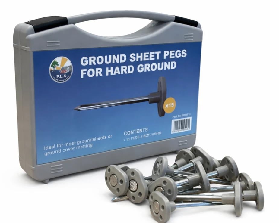 PLS Steel Ground Sheet Pegs for Hard Ground, Heavy Duty Awning Anchors, 100mm Length, 6mm Gauge, Silver, 15 Pack with Storage Case