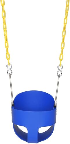 Miniatura 2 de Asiento de columpio para niños con respaldo alto con cadenas y mosquetones recubiertos de plástico para una fácil instalación (azul)