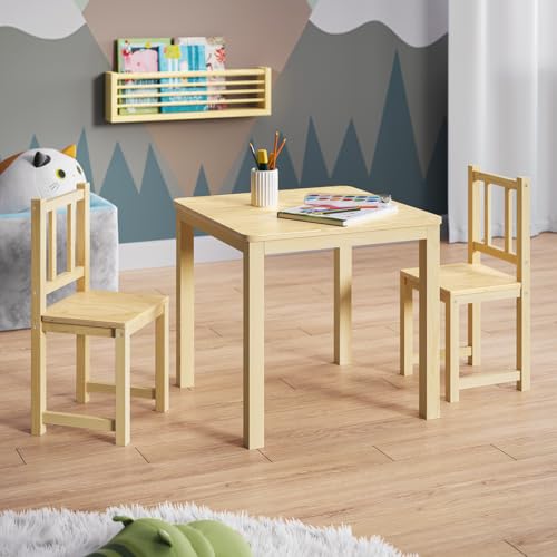 Bellabino Sora Kindersitzgruppe – Kindertisch mit 2 Stühlen aus Holz – Sitzgruppe Kinder Indoor Natur – Kinder Tisch Stuhl Set Indoor – Maltisch & Basteltisch ab 2 Jahren – Spieltisch für Kinderzimmer