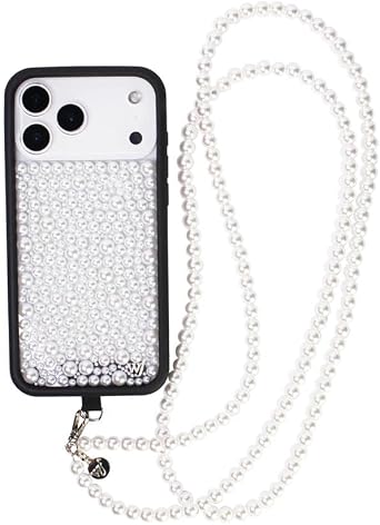 Wildflower Cases - Women Owned Small Business | Pearls Charm Keychain Accessory Purse Bodystrap Trending Silver | Pearl Crossbody - White