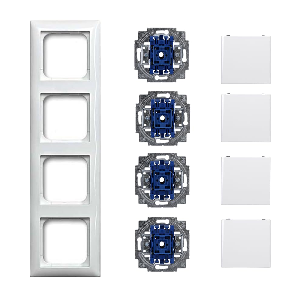 Busch-Jaeger Balance SI Komplett-Set: 4x 2000/6 US Wippschalter-Einsatz + 4x 2506-914 Wippe + 1722-914 4fach Rahmen Alpinweiß