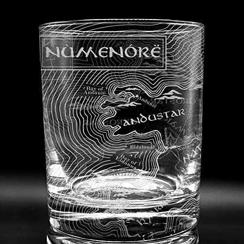 Map Of Numenore Engraved Whiskey Rocks Glass | Inspired By Lord Of The Rings & Rings Of Power | Great Lotr Decor & Drinking Gift Idea! #TOP4