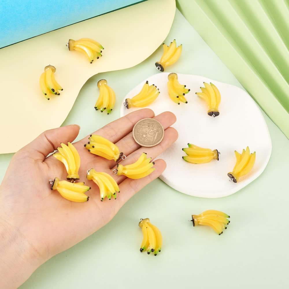 Cheriswelry 10pc Banana Fruit Resin Charms Pendants Yellow Imitation Food Lovely Dangle Charms Hanging Ornament 33~34mm for DIY Craft Earring Bracelet Necklace Jewelry Making Decoration - Image 5