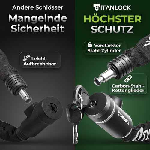 TITANLOCK Fahrradschloss Kettenschloss Diebstahlsicher [REFLEKTIEREND] + Leichter Transport Rostfrei Sicherheitsstufe 7/10