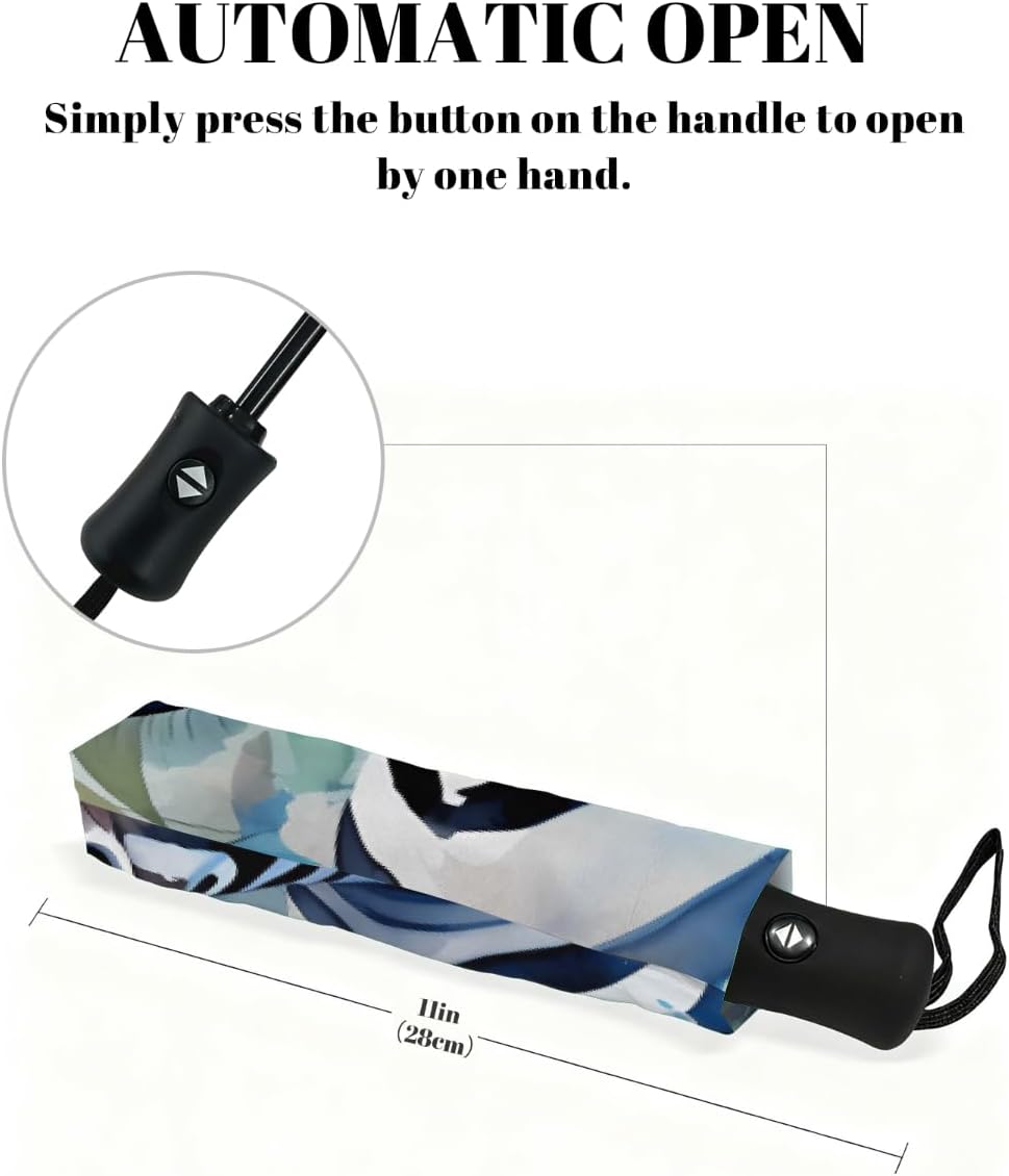 Cute Watercolor Animal Zebra Folding Umbrella Windproof Compact Lightweight Travel Umbrella with 8 Reinforced Ribs, Portable UV Sun & Rain Protection for Men & Women