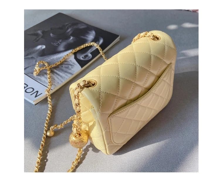 Lambskin quilted small square shoulder bag for women,Trendy crossbody bag with small golden ball, chain Strap3